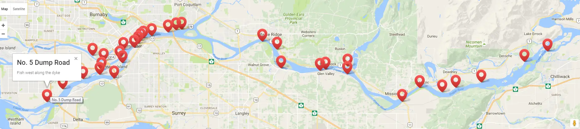 Bar Fishing Locations on the Lower Fraser River