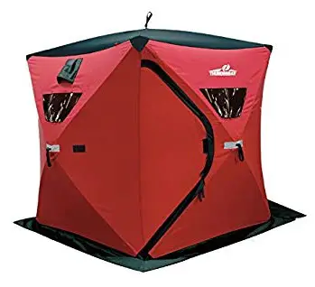 300 Denier Poly Material with Two Extra Layers 34 Sq Ft Shelter for 3-4 People Essential Hunting Water and Wind Resistant Hut Portable Instant Shelter Hut for Ice Fishing Work and Camping LivinArts Ice Fishing Tent Insulated with Black-Out Material 